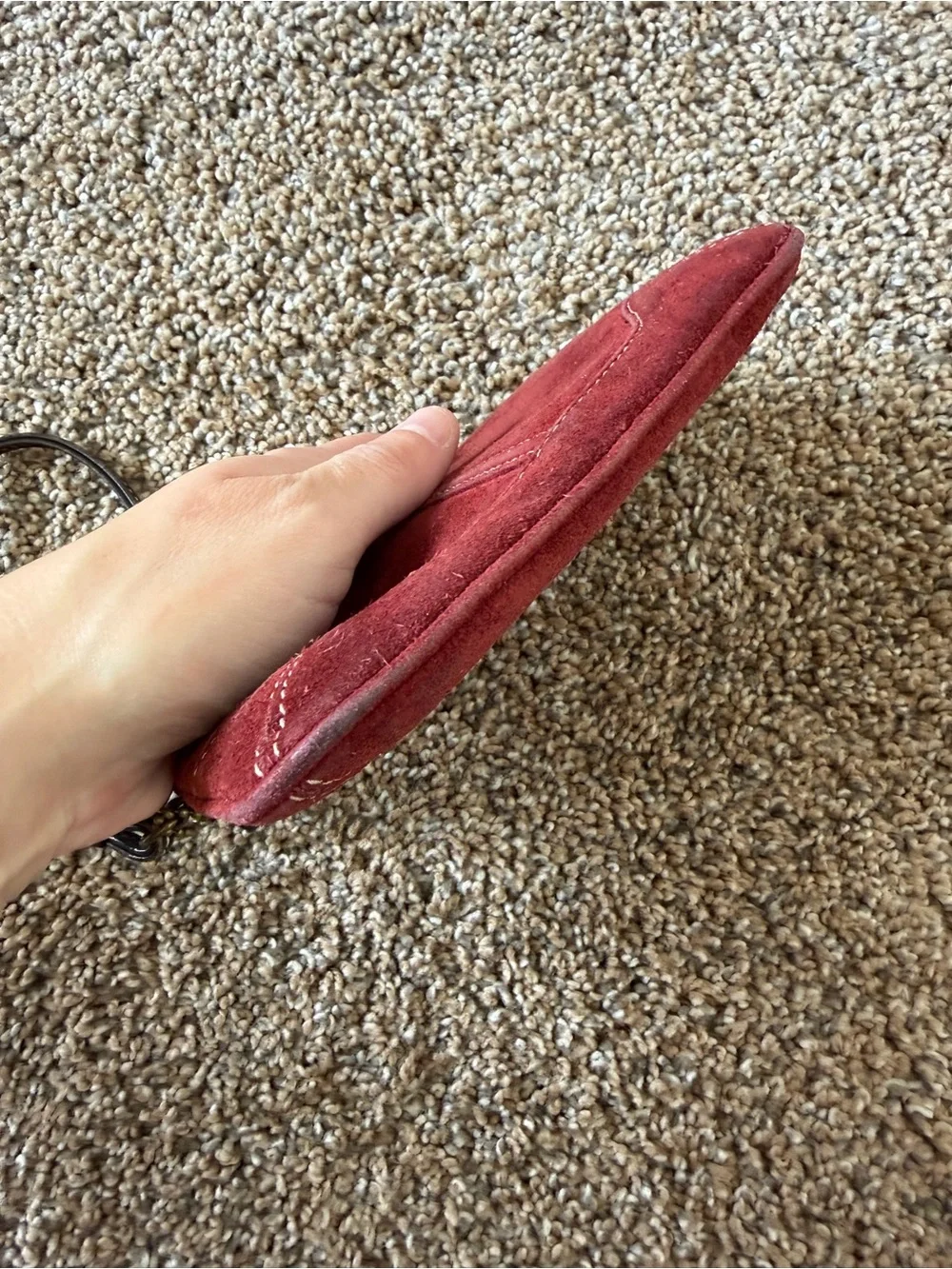 COACH Vintage Stitched Suede Burgundy Red Zip Wristlet Wallet